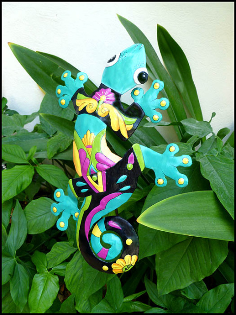 Tuteur de plante gecko en métal peint